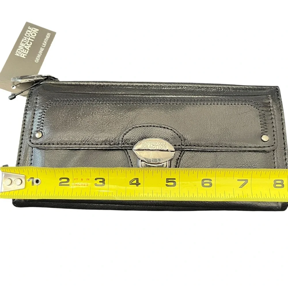 Kenneth Cole Reaction Black Leather Wallet Turn Lock Whipstitch 144542/KD8 NEW